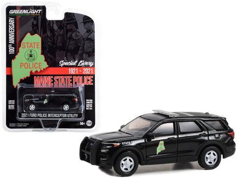 2021 Ford Police Interceptor Utility Black "Maine State Police 100th Anniversary" "Anniversary Collection" Series 15 1/64 Diecast Model Car by Greenlight