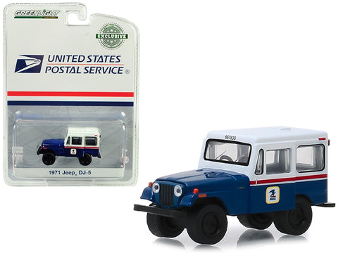 1971 Jeep DJ-5 Blue and White "United States Postal Service" (USPS) "Hobby Exclusive" 1/64 Diecast Model Car by Greenlight
