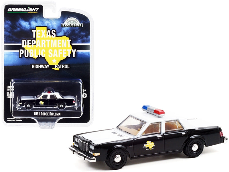 1981 Dodge Diplomat White and Black Highway Patrol "Texas Department of Public Safety" 1/64 Diecast Model Car by Greenlight