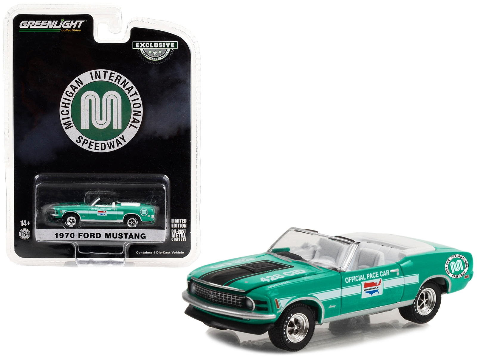 1970 Ford Mustang Mach 1 428 Cobra Jet Convertible "Michigan International Speedway Official Pace Car" "Hobby Exclusive" Series 1/64 Diecast Model Car by Greenlight