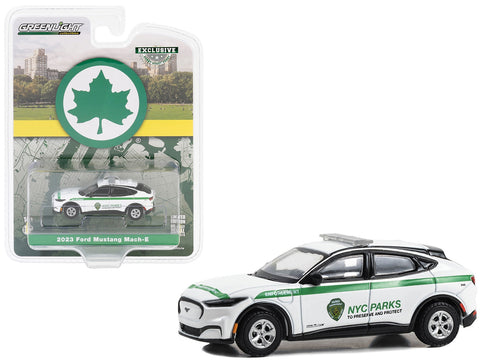 2023 Ford Mustang Mach-E White with Green Stripes "New York City Department of Parks & Recreation" "Hobby Exclusive" Series 1/64 Diecast Model Car by Greenlight