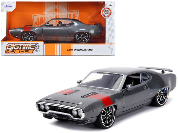 1972 Plymouth GTX 440 Metallic Gray with Red Stripe "Bigtime Muscle" 1/24 Diecast Model Car by Jada