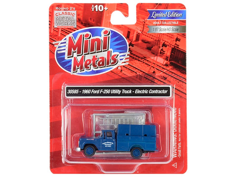 1960 Ford F-250 Utility Truck "Electric Contractor" Dark Blue 1/87 (HO) Scale Model by Classic Metal Works