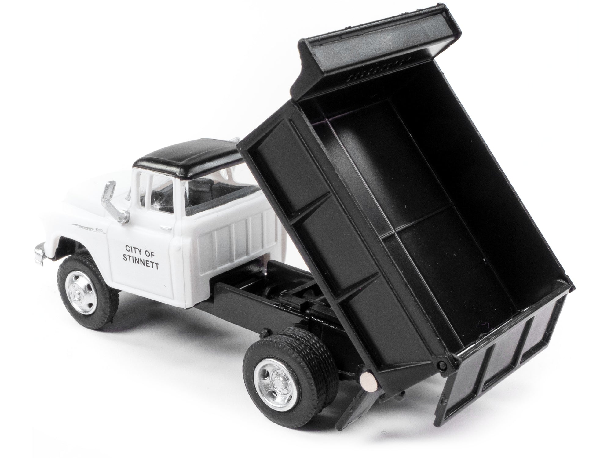 1955 Chevrolet Dump Truck White with Black Top "City of Stinnet Public Works" 1/87 (HO) Scale Model by Classic Metal Works