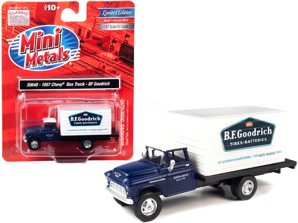 1957 Chevrolet Box Truck Dark Blue with White Top "BFGoodrich" 1/87 (HO) Scale Model by Classic Metal Works