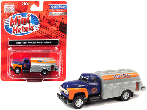1954 Ford Tanker Truck Dark Blue and Orange "Union 76" 1/87 (HO) Scale Model by Classic Metal Works