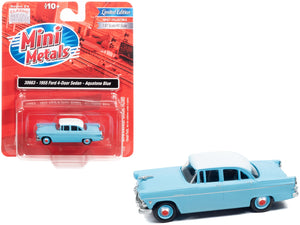 1955 Ford 4-Door Sedan Aquatone Blue with White Top 1/87 (HO) Scale Model Car by Classic Metal Works