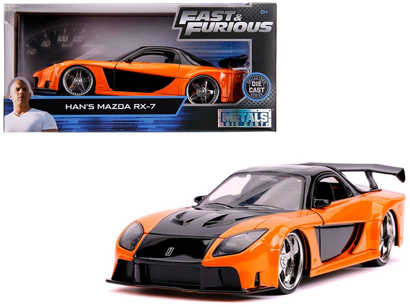 Han's Mazda RX-7 RHD (Right Hand Drive) Orange and Black "Fast & Furious" Movie 1/24 Diecast Model Car by Jada