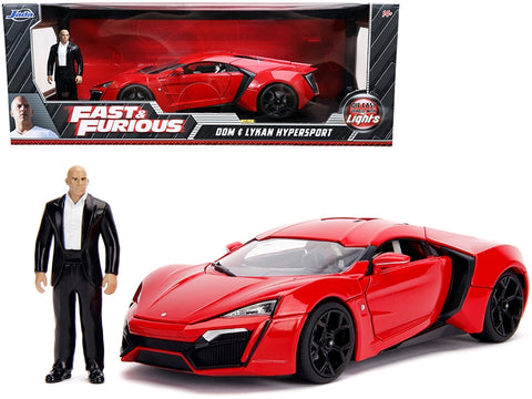 Lykan Hypersport Red with Lights and Dom Figurine "Fast & Furious" Movie 1/18 Diecast Model Car by Jada