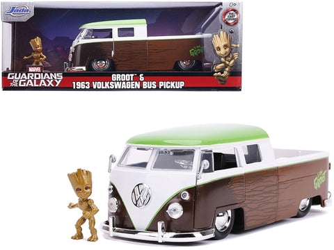 1963 Volkswagen Bus Pickup Truck with Groot Diecast Figurine "Guardians of the Galaxy" "Marvel" Series 1/24 Diecast Model Car by Jada