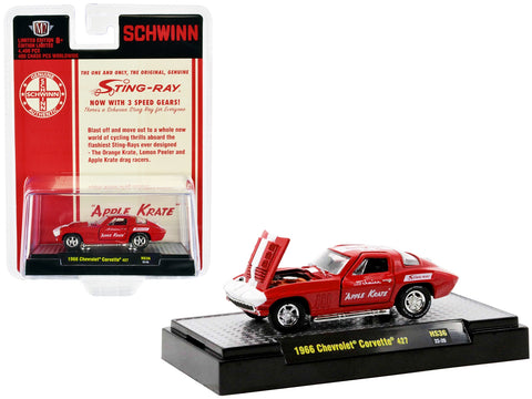 1966 Chevrolet Corvette 427 #68 Red with White Stripes and Graphics "Schwinn Apple Krate" Limited Edition to 4400 pieces Worldwide 1/64 Diecast Model Car by M2 Machines