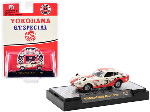 1970 Nissan Fairlady Z432 RHD (Right Hand Drive) #3 White with Red Stripes "Yokohama G.T. Special" Limited Edition to 7040 pieces Worldwide 1/64 Diecast Model Car by M2 Machine
