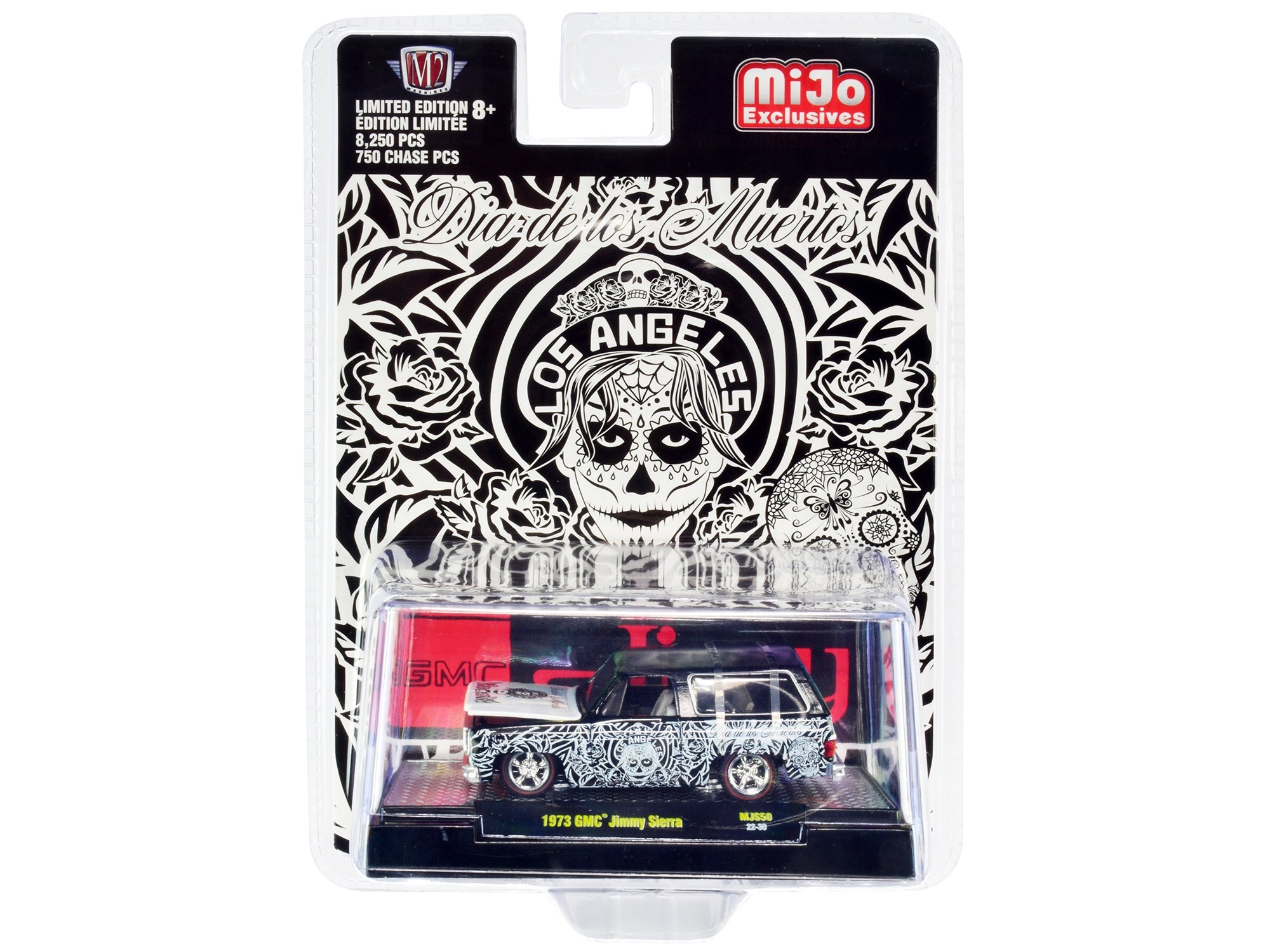 1973 GMC Jimmy Sierra Black with Graphics "Dia De Los Muertos - Los Angeles" (Day of the Dead) Limited Edition to 8250 pieces Worldwide 1/64 Diecast Model Car by M2 Machines