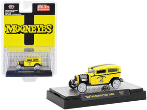 1932 Ford Roadster Tudor Sedan Yellow with Black Stripes "Mooneyes" Limited Edition to 3300 pieces Worldwide 1/64 Diecast Model Car by M2 Machines