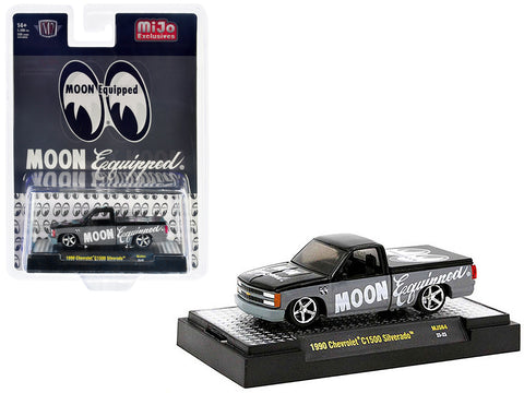1990 Chevrolet C1500 Silverado Pickup Truck Black and Gray "Mooneyes Equipped" Limited Edition to 5500 pieces Worldwide 1/64 Diecast Model Car by M2 Machines