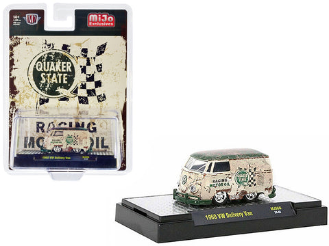 1960 Volkswagen Delivery Van Beige with Green Top (Weathered) "Quaker State" Limited Edition to 4400 pieces Worldwide 1/64 Diecast Model by M2 Machines