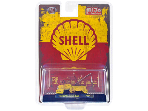 1960 Volkswagen Single Cab Tow Truck Yellow and Red (Weathered) "Shell Oil" Limited Edition to 4400 pieces Worldwide 1/64 Diecast Model by M2 Machines