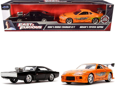 Dom's Dodge Charger R/T Black and Brian's Toyota Supra Orange Set of 2 pieces "Fast & Furious" Series 1/32 Diecast Model Cars by Jada