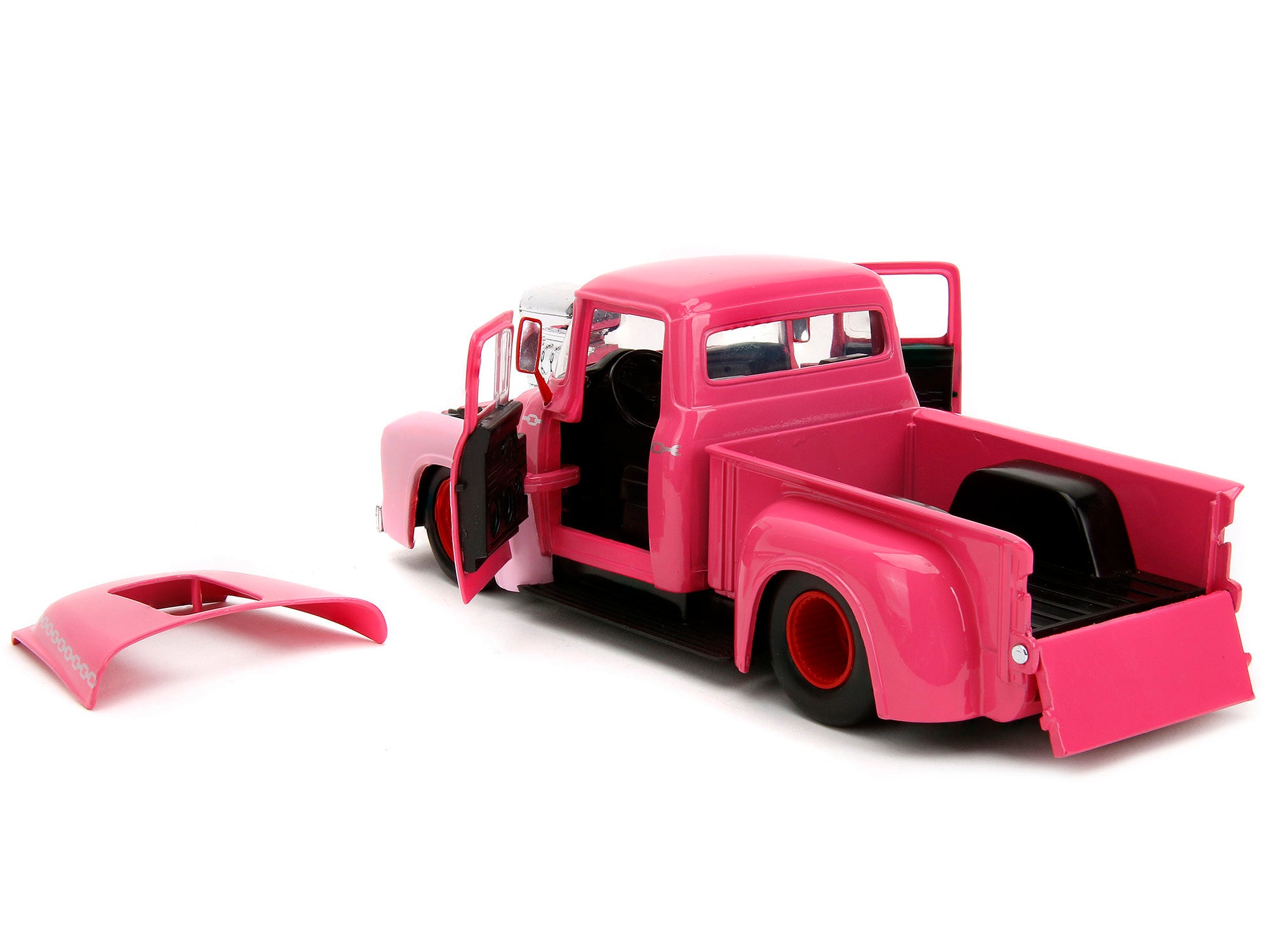 1956 Ford F-100 Pickup Truck Pink with Graphics and Franken Berry Diecast Figure "Franken Berry" "Hollywood Rides" Series 1/24 Diecast Model Car by Jada
