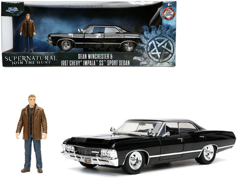 1967 Chevrolet Impala SS Sport Sedan Black and Dean Winchester Diecast Figurine "Supernatural" (2005-2020) TV Series "Hollywood Rides" Series 1/24 Diecast Model Car by Jada