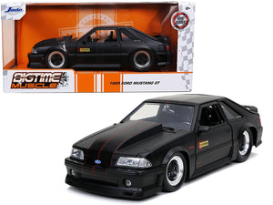 1989 Ford Mustang GT "Hooker" Matt Black with Red Stripes "Bigtime Muscle" 1/24 Diecast Model Car by Jada