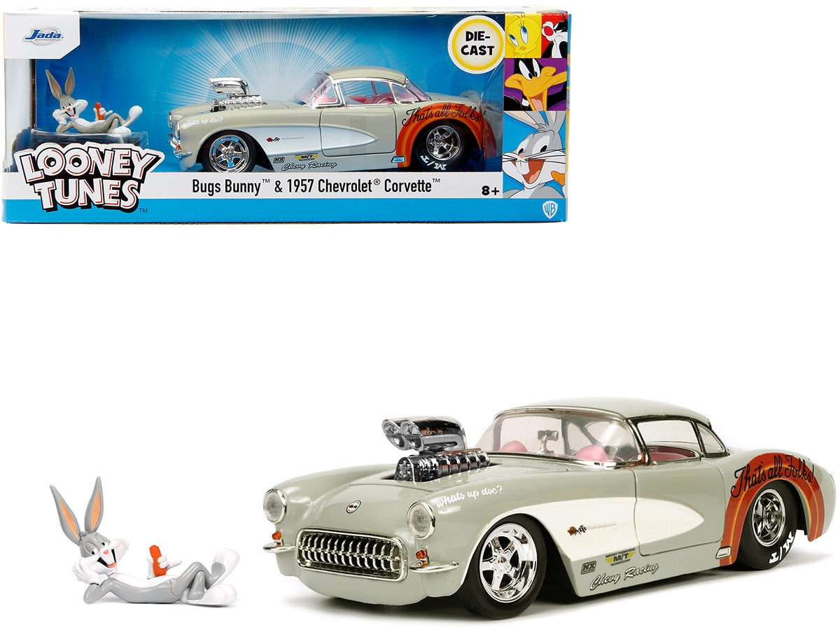 1957 Chevrolet Corvette Beige with Pink Interior with Bugs Bunny Figure "Looney Tunes" "Hollywood Rides" Series 1/24 Diecast Model Car by Jada