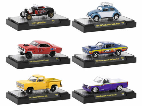 "Auto-Thentics" 6 piece Set Release 83 IN DISPLAY CASES Limited Edition 1/64 Diecast Model Cars by M2 Machines