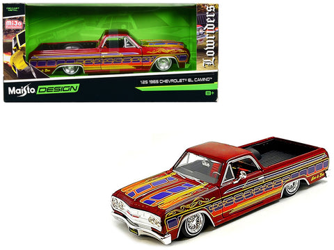 1965 Chevrolet El Camino Lowrider Candy Red Metallic with Graphics "Lowriders" Series 1/25 Diecast Model Car by Maisto