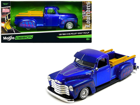 1950 Chevrolet 3100 Pickup Truck Lowrider Candy Blue with Graphics "Lowriders" Series 1/25 Diecast Model Car by Maisto