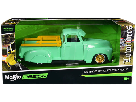 1950 Chevrolet 3100 Pickup Truck Lowrider Light Green with Gold Wheels "Lowriders" Series 1/24 Diecast Model Car by Maisto