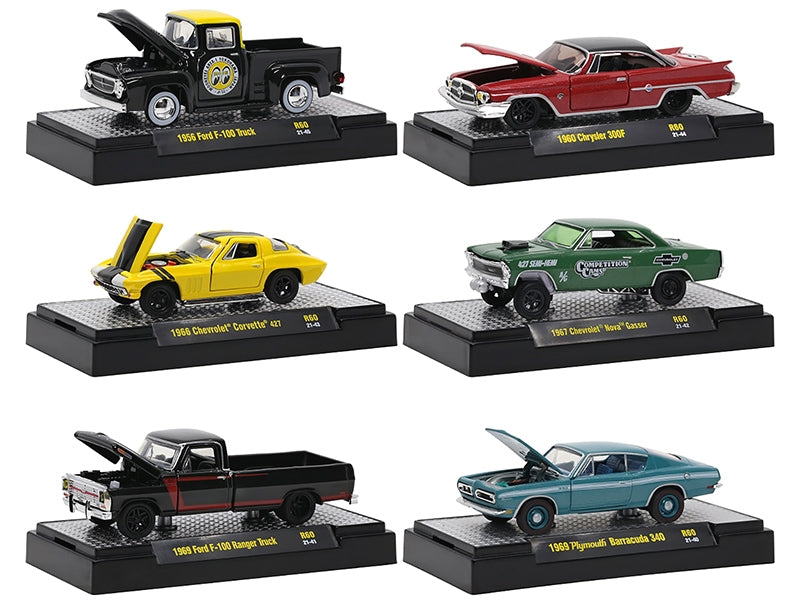 "Detroit Muscle" Set of 6 Cars IN DISPLAY CASES Release 60 Limited Edition to 8400 pieces Worldwide 1/64 Diecast Model Cars by M2 Machines