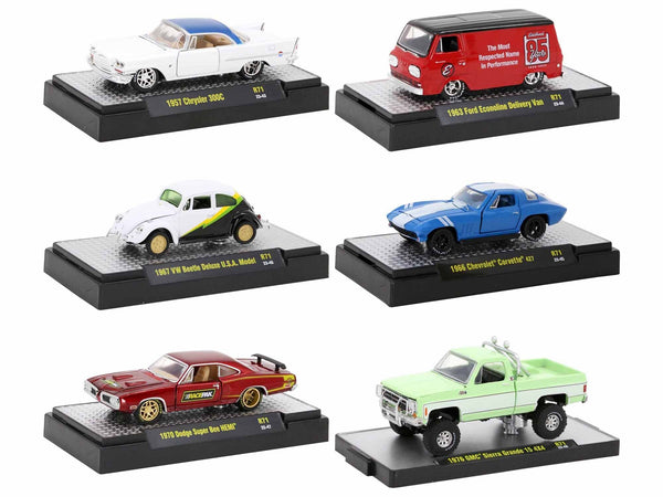 "Auto Meets" Set of 6 Cars IN DISPLAY CASES Release 71 Limited Edition 1/64 Diecast Model Cars by M2 Machines