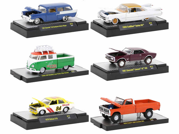 "Auto Meets" Set of 6 Cars IN DISPLAY CASES Release 72 Limited Edition 1/64 Diecast Model Cars by M2 Machines