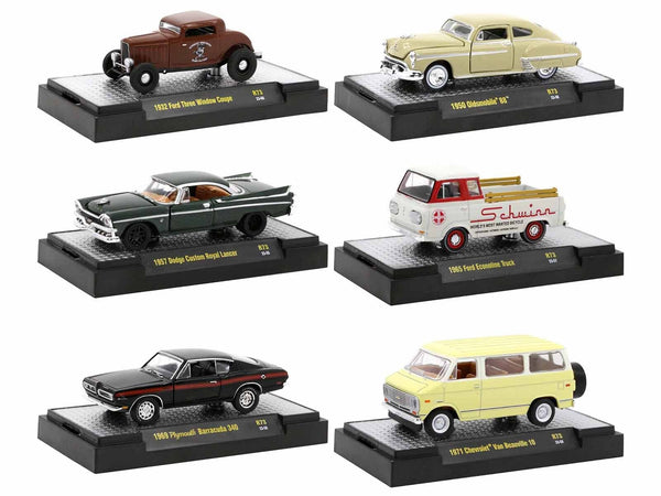 "Auto Meets" Set of 6 Cars IN DISPLAY CASES Release 73 Limited Edition 1/64 Diecast Model Cars by M2 Machines