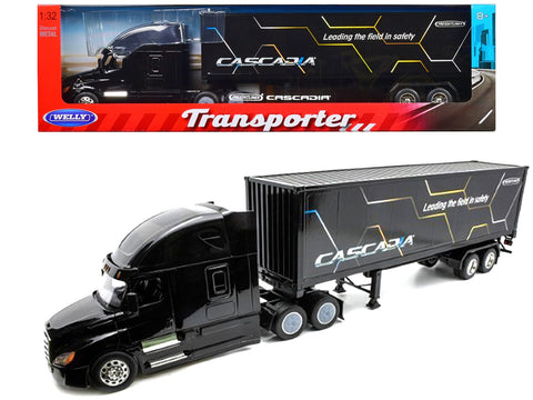 Freightliner Cascadia Truck Black with "Cascadia" Container 1/32 Diecast Model by Welly