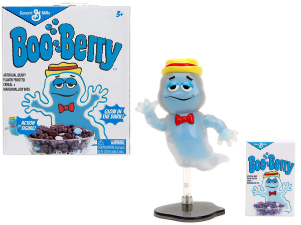 Boo Berry 3.5" Moveable Glow-in-the-Dark Figure with Stand and Cereal Box "Monster Cereals" 1/12 Scale Model by Jada