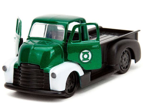 1952 Chevrolet COE Pickup Truck Green Metallic and Black and Green Lantern Diecast Figure "DC Comics" "Hollywood Rides" Series 1/32 Diecast Model Car by Jada