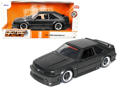 1989 Ford Mustang GT 5.0 Matt Black Metallic with Matt Black Hood "Bigtime Muscle" Series 1/24 Series Diecast Model Car by Jada