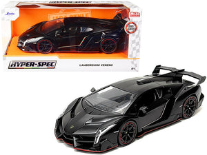 Lamborghini Veneno Matt Black "Hyper-Spec" Series 1/24 Diecast Model Car by Jada