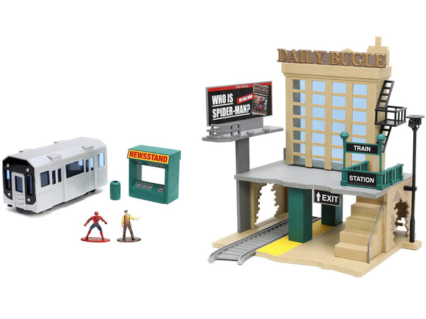 "Daily Bugle" and Subway Diorama Set with Spider-Man and J. Jonah Jameson Diecast Figures "Marvel's Spider-Man" "Nano Scene" Series Models by Jada