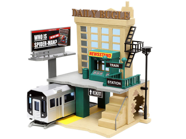 "Daily Bugle" and Subway Diorama Set with Spider-Man and J. Jonah Jameson Diecast Figures "Marvel's Spider-Man" "Nano Scene" Series Models by Jada