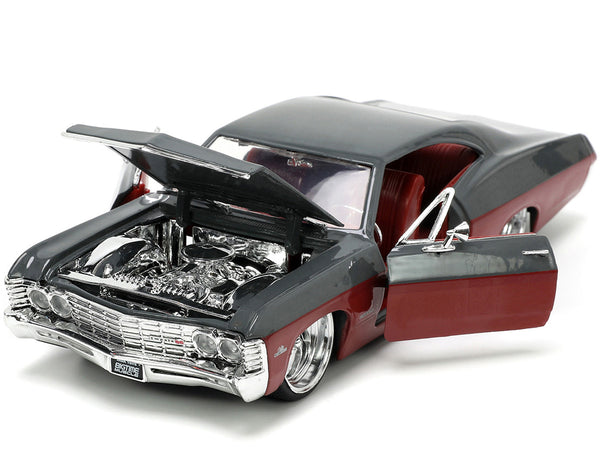 1967 Chevrolet Impala SS Gray and Burgundy with Burgundy Interior "Bigtime Muscle" Series 1/24 Diecast Model Car by Jada