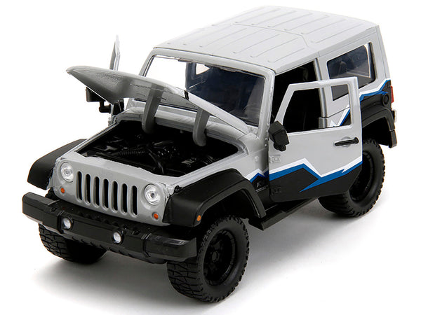 2007 Jeep Wrangler Gray and Black with Blue and White Stripes with Extra Wheels "Just Trucks" Series 1/24 Diecast Model Car by Jada
