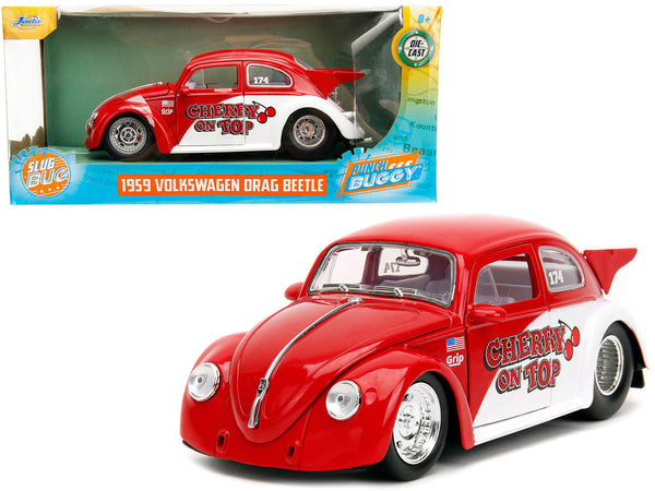 1959 Volkswagen Drag Beetle "Cherry on Top" Red and White "Punch Buggy" Series 1/24 Diecast Model Car by Jada