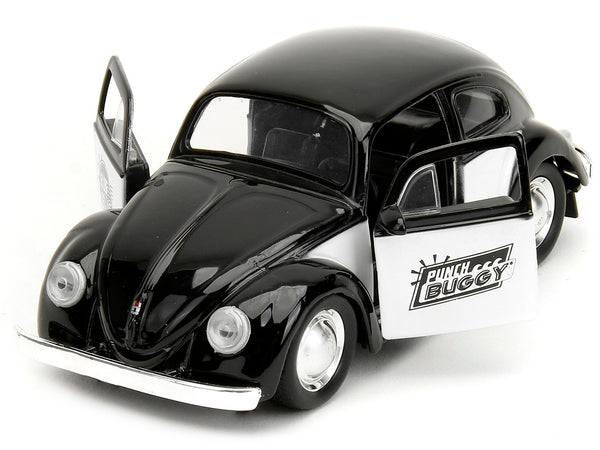 1959 Volkswagen Beetle "Punch Buggy" Black and White and Boxing Gloves Accessory "Punch Buggy" Series 1/32 Diecast Model Car by Jada
