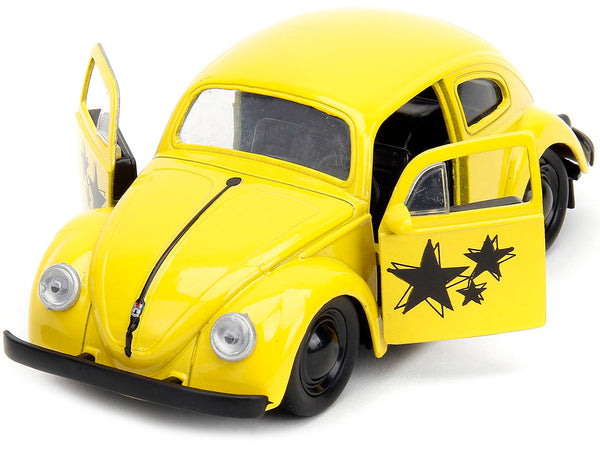 1959 Volkswagen Beetle Yellow with Black Graphics and Boxing Gloves Accessory "Punch Buggy" Series 1/32 Diecast Model Car by Jada