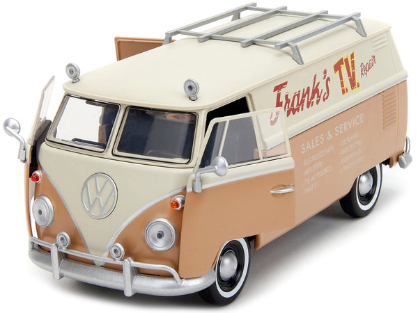 Volkswagen Bus "WheelJack" Tan and Beige "Frank's TV Repair" and Transformers Logo Diecast Statue "Transformers: Rise of the Beasts" (2023) Movie "Hollywood Rides" Series 1/24 Diecast Model Car by Jada