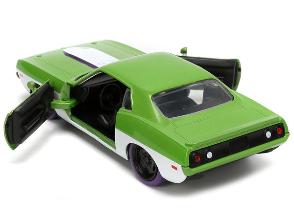 1973 Plymouth Barracuda Green Metallic and White and She-Hulk Diecast Figure "The Savage She-Hulk" "Hollywood Rides" Series 1/32 Diecast Model Car by Jada