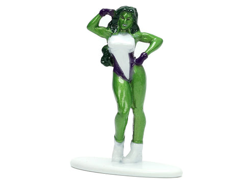 1973 Plymouth Barracuda Green Metallic and White and She-Hulk Diecast Figure "The Savage She-Hulk" "Hollywood Rides" Series 1/32 Diecast Model Car by Jada
