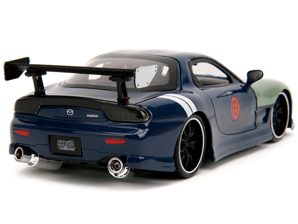 1993 Mazda RX-7 Dark Blue with Green Hood and Kakashi Hatake Diecast Figure "Naruto Shippuden" (2009-2017) TV Series "Anime Hollywood Rides" Series 1/24 Diecast Model Car by Jada